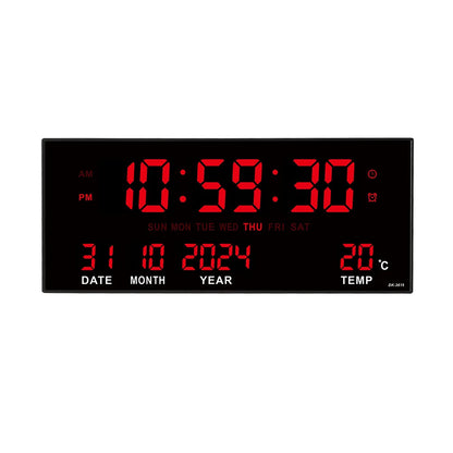 Digital Large Wall Clock LED Display Alarm Temperature Date Calendar Alarm Settings Plug In Electro