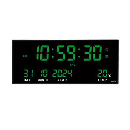 Digital Large Wall Clock LED Display Alarm Temperature Date Calendar Alarm Settings Plug In Electro