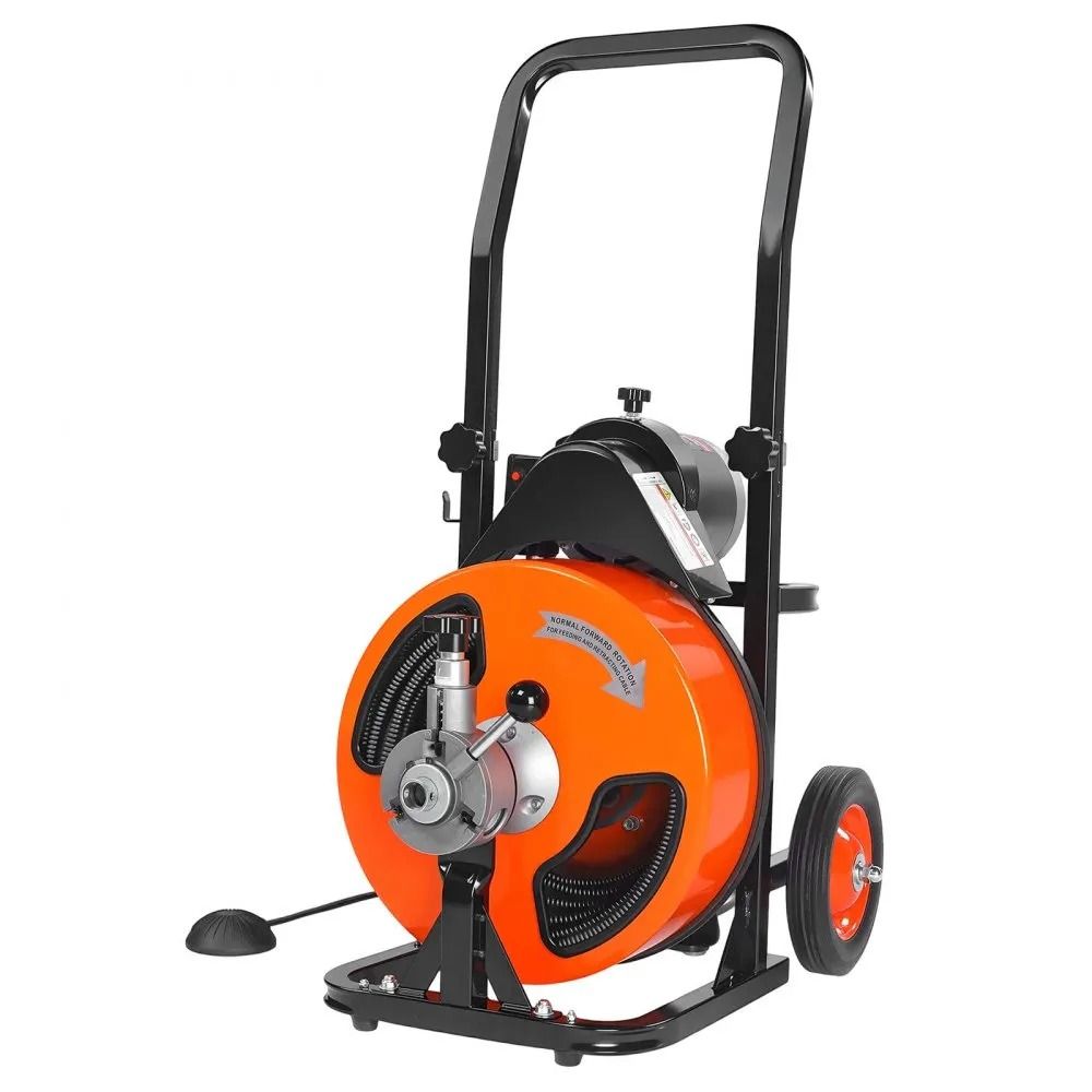 Electric Drain Auger Powerful Sewer Cleaner Machine With Auto Feed Interchangeable Cutters Air Foot 9