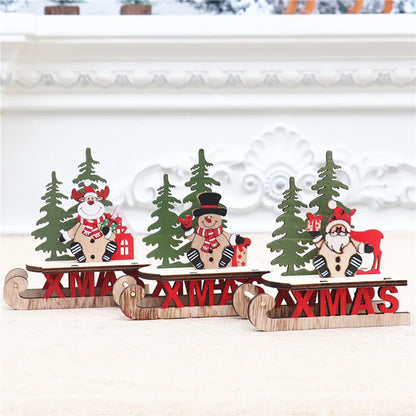 Runtow 1Pc Christmas Wooden, Santa Claus Sleigh, Snowman Elk Decoration, Home Christmas DIY, Decoration, Christmas Gift