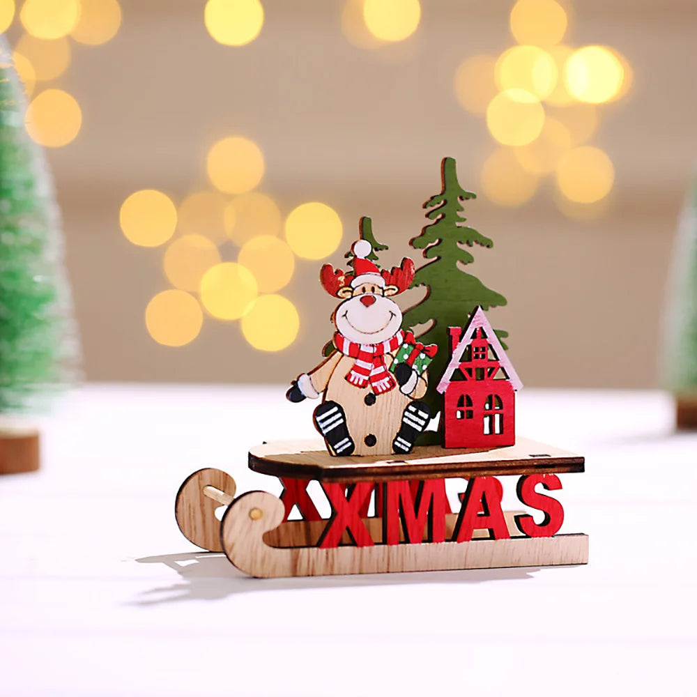 Runtow 1Pc Christmas Wooden, Santa Claus Sleigh, Snowman Elk Decoration, Home Christmas DIY, Decoration, Christmas Gift