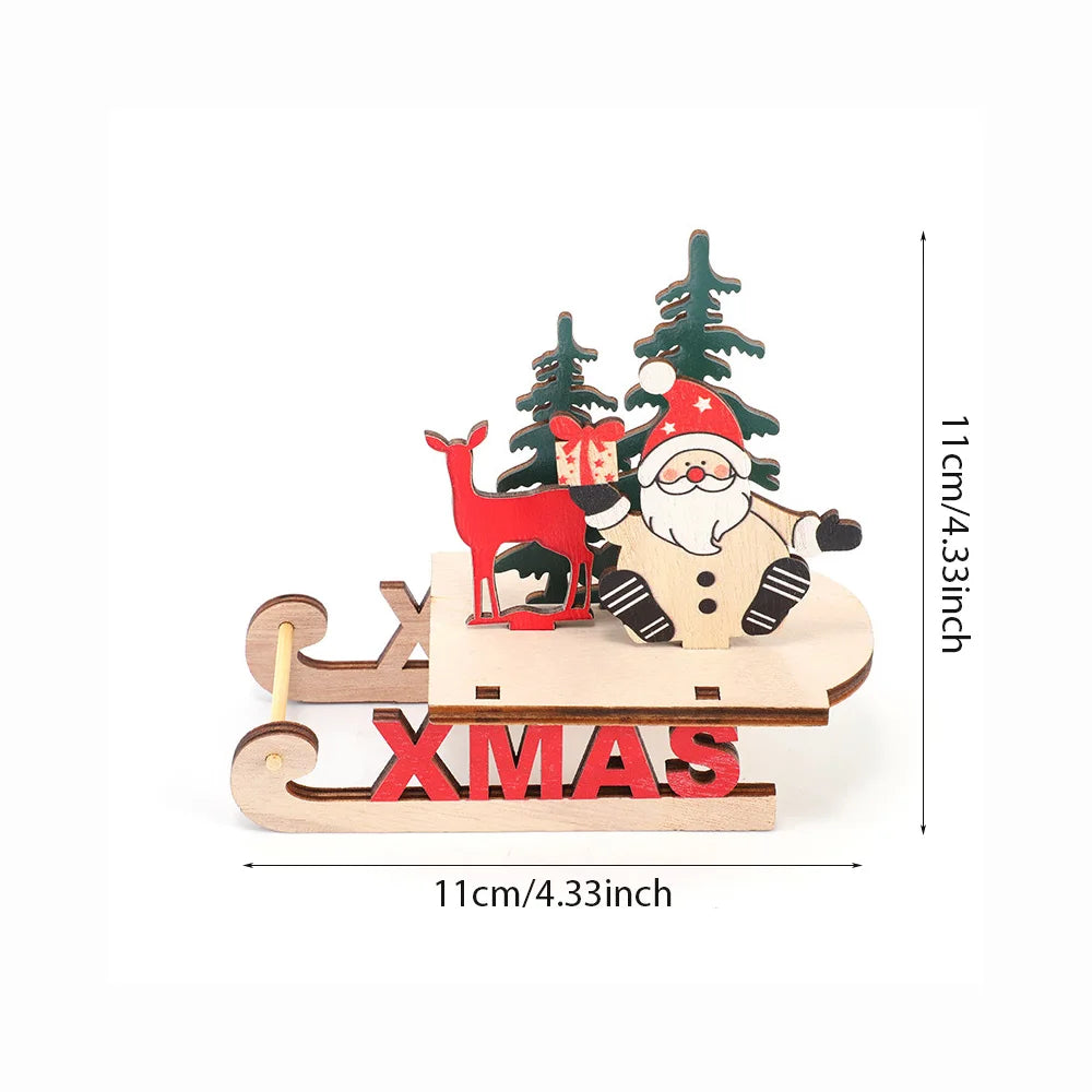 Runtow 1Pc Christmas Wooden, Santa Claus Sleigh, Snowman Elk Decoration, Home Christmas DIY, Decoration, Christmas Gift