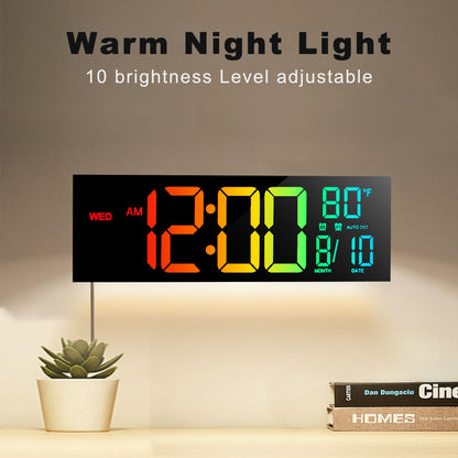 16 Inch Large Digital Wall Clock, Big LED Display, 8 RGB Colors, Remote Control, Alarm, DST, Temperature for Living Room