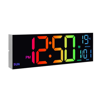 16 Inch Large Digital Wall Clock, Big LED Display, 8 RGB Colors, Remote Control, Alarm, DST, Temperature for Living Room