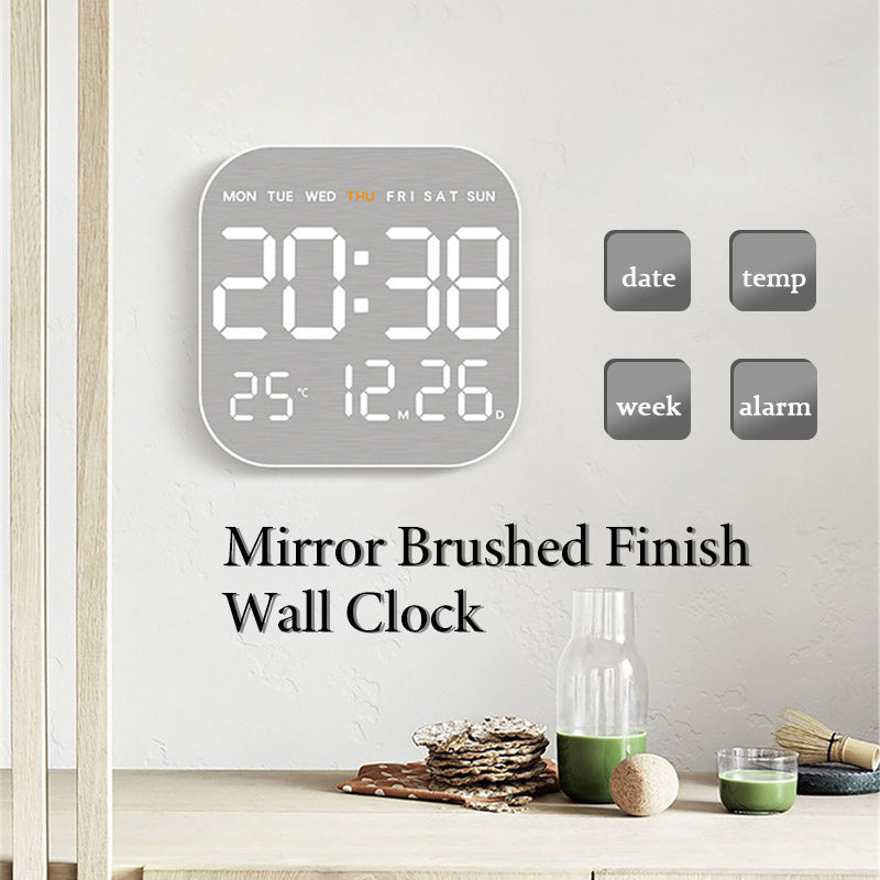 Mirror Brushed Finish Silent Wall Clock, Premium Feel Table Alarm Clock, Temp Display Bedroom Office Living Room Decor