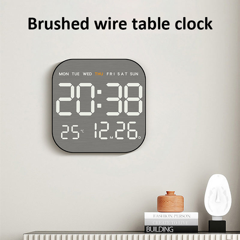 Mirror Brushed Finish Silent Wall Clock, Premium Feel Table Alarm Clock, Temp Display Bedroom Office Living Room Decor