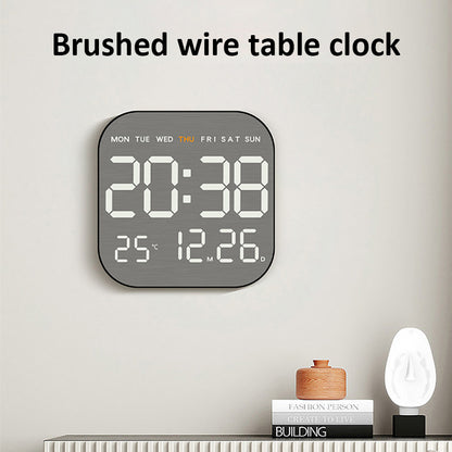 Mirror Brushed Finish Silent Wall Clock, Premium Feel Table Alarm Clock, Temp Display Bedroom Office Living Room Decor