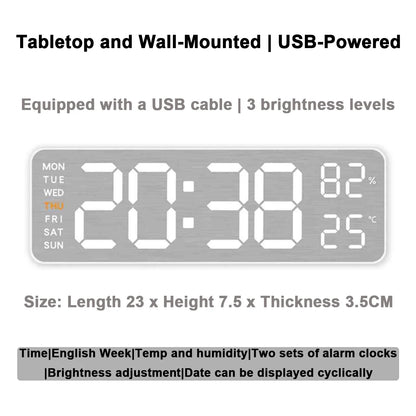 Mirror Brushed Finish Silent Wall Clock, Premium Feel Table Alarm Clock, Temp Display Bedroom Office Living Room Decor
