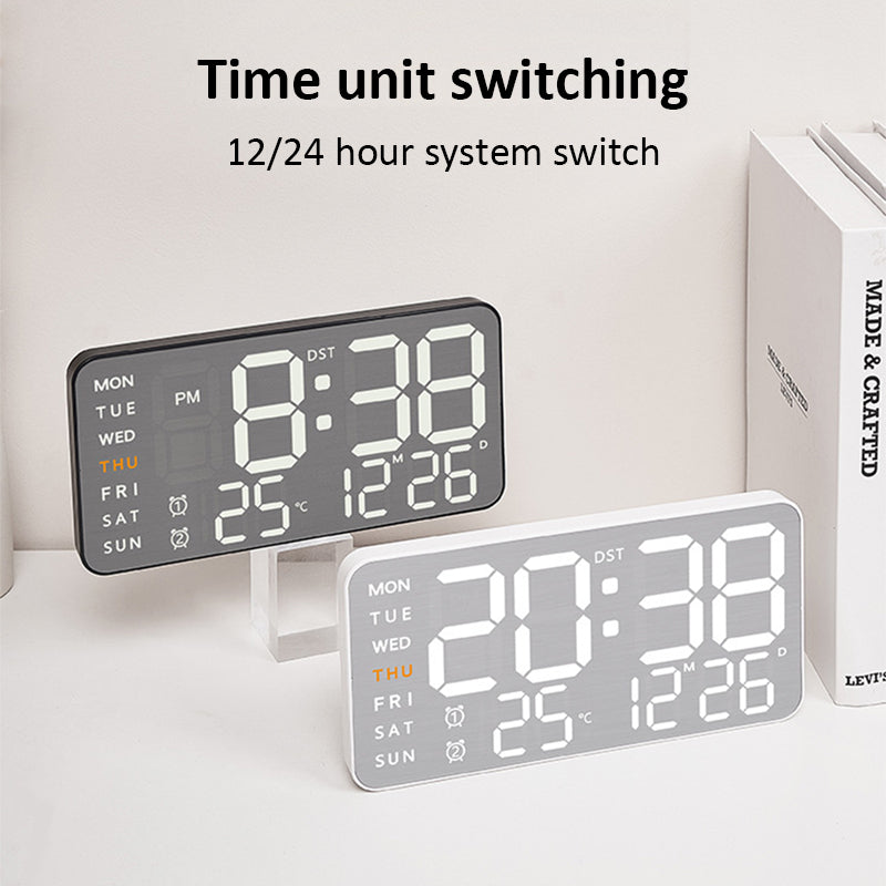 Mirror Brushed Finish Silent Wall Clock, Premium Feel Table Alarm Clock, Temp Display Bedroom Office Living Room Decor