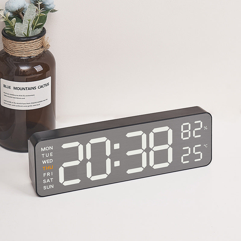 Mirror Brushed Finish Silent Wall Clock, Premium Feel Table Alarm Clock, Temp Display Bedroom Office Living Room Decor