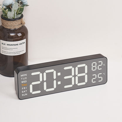 Mirror Brushed Finish Silent Wall Clock, Premium Feel Table Alarm Clock, Temp Display Bedroom Office Living Room Decor