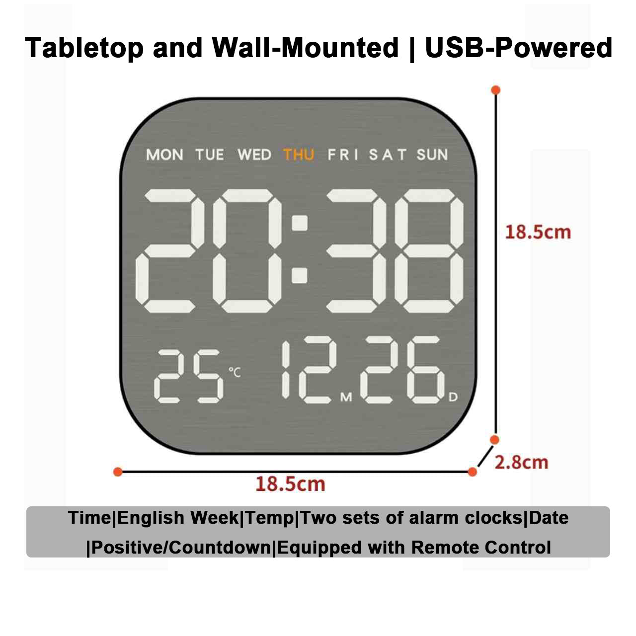 Mirror Brushed Finish Silent Wall Clock, Premium Feel Table Alarm Clock, Temp Display Bedroom Office Living Room Decor