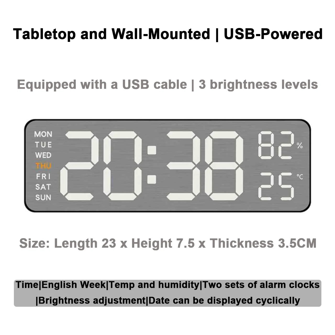 Mirror Brushed Finish Silent Wall Clock, Premium Feel Table Alarm Clock, Temp Display Bedroom Office Living Room Decor