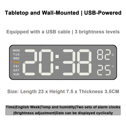 Mirror Brushed Finish Silent Wall Clock, Premium Feel Table Alarm Clock, Temp Display Bedroom Office Living Room Decor