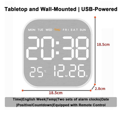Mirror Brushed Finish Silent Wall Clock, Premium Feel Table Alarm Clock, Temp Display Bedroom Office Living Room Decor