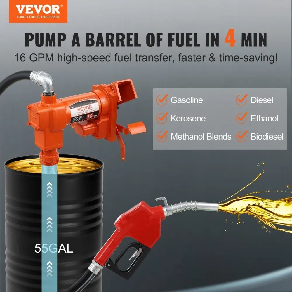 Fuel Transfer Pump Diesel And Gasoline Extractor Pump With Automatic Shutoff Nozzle Discharge Hose  3