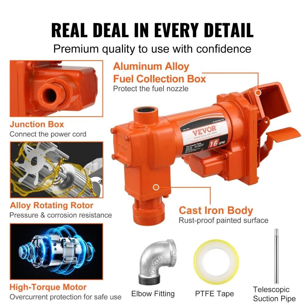 Fuel Transfer Pump Diesel And Gasoline Extractor Pump With Automatic Shutoff Nozzle Discharge Hose  4