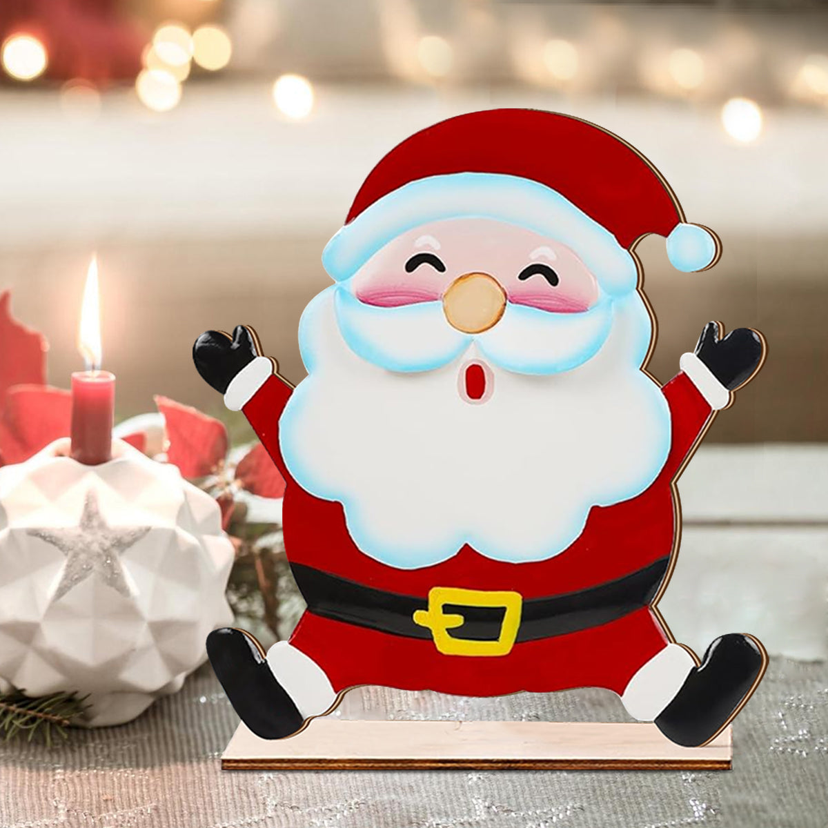 Festive Wooden Santa Claus, Christmas Decor, Ornament for Home, Office, Tree