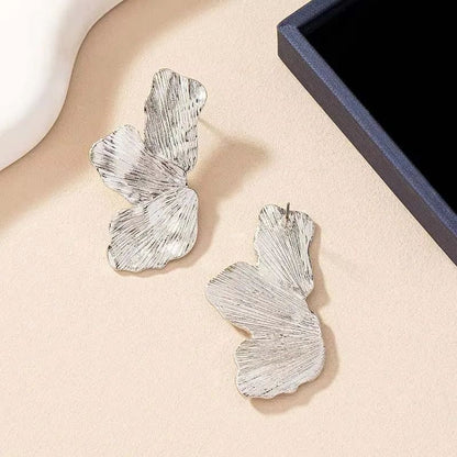 Gold Flower Petal Earrings Vintage Textured Metal Studs For Women Elegant Fashion Jewelry Party And 2