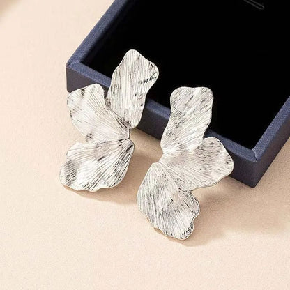 Gold Flower Petal Earrings Vintage Textured Metal Studs For Women Elegant Fashion Jewelry Party And 6