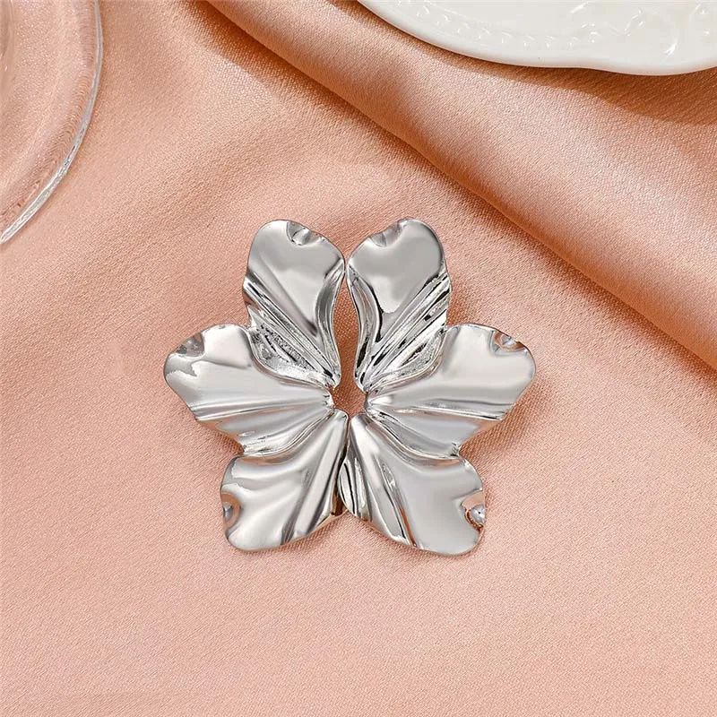Gold Flower Petal Earrings Vintage Textured Metal Studs For Women Elegant Fashion Jewelry Party And 7