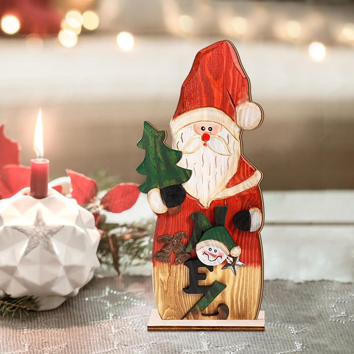 Hand Painted Wooden Santa Claus Ornament, Christmas Tree, Elf Design, Festive Home Decoration