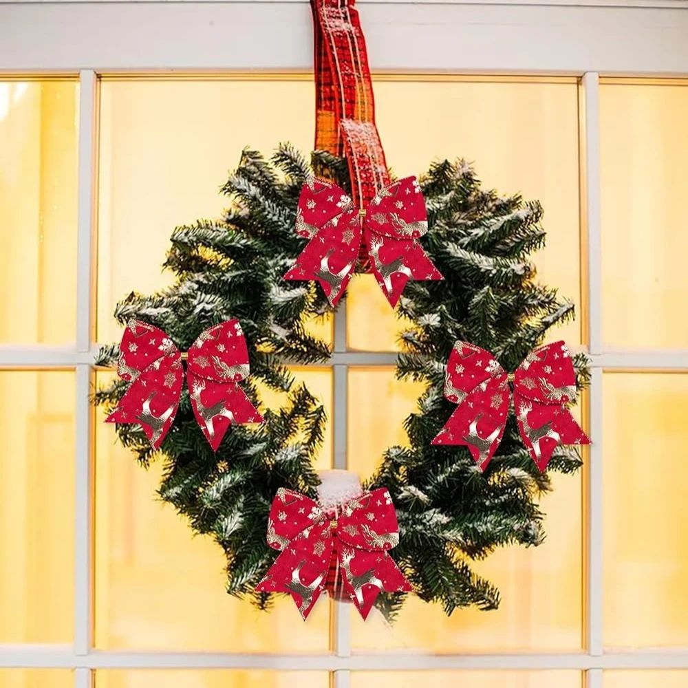 Red Velvet Christmas Bows Xmas Tree Decor Bow Holiday Wreath Burlap Craft Bow Winter New Year Decor 3