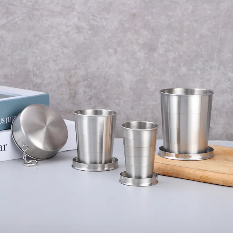 Stainless Steel Portable Folding Cup, Outdoor Travel Drink ware, Telescopic Camping Cup