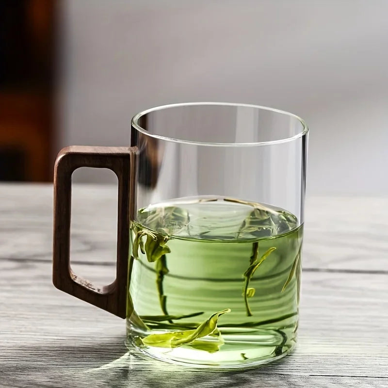 Glass Cups Walnut Handle Heatresistant Mug Large Capacity Tea Making Cup Office Drinking Glasses 1