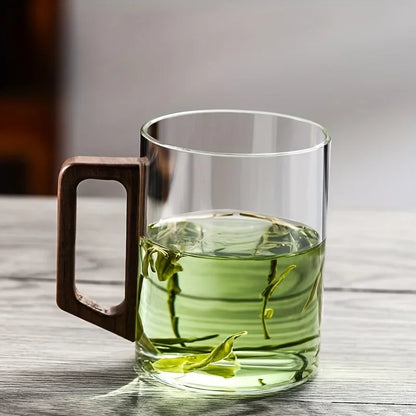 Glass Cups Walnut Handle Heatresistant Mug Large Capacity Tea Making Cup Office Drinking Glasses 1