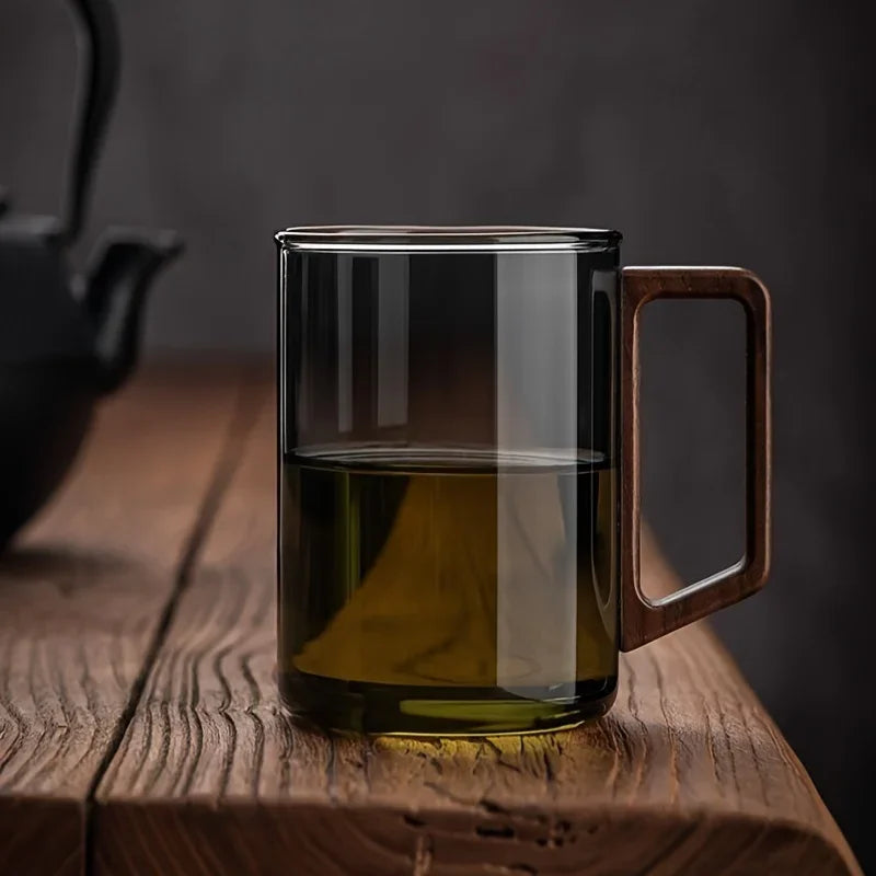 Glass Cups Walnut Handle Heatresistant Mug Large Capacity Tea Making Cup Office Drinking Glasses 7