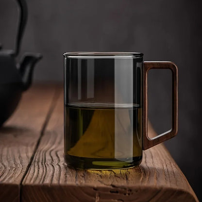 Glass Cups Walnut Handle Heatresistant Mug Large Capacity Tea Making Cup Office Drinking Glasses 7