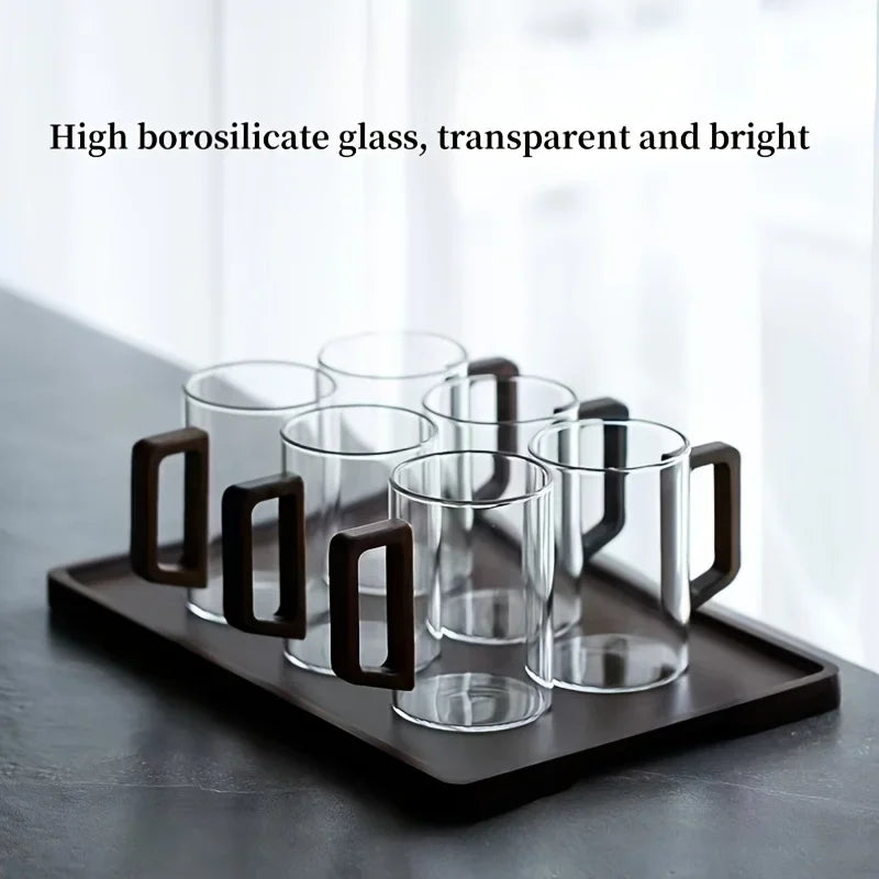 Glass Cups Walnut Handle Heatresistant Mug Large Capacity Tea Making Cup Office Drinking Glasses 5