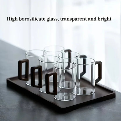 Glass Cups Walnut Handle Heatresistant Mug Large Capacity Tea Making Cup Office Drinking Glasses 5