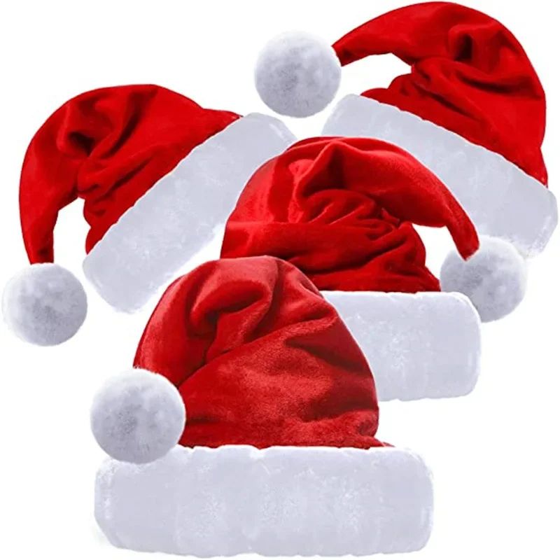 Santa Claus Red Short Plush Hat, High Quality Christmas Xmas Soft Hat, Merry Noel Decor Gift, Happy New Year