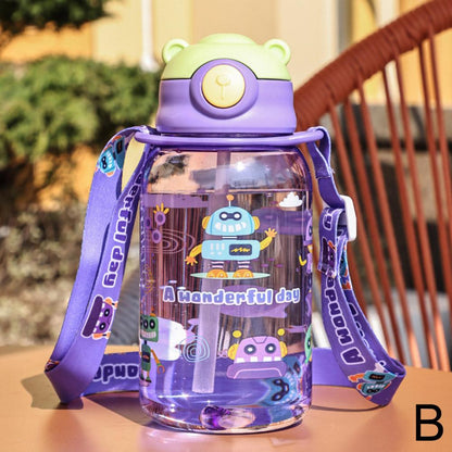 Cute Kids Water Bottle, Leakproof School Cup, Portable Straw Water Bottle for Children