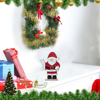Festive Wooden Santa Claus Ornament, Christmas Decor Figurine with The List Scroll, Holiday Tabletop Decoration
