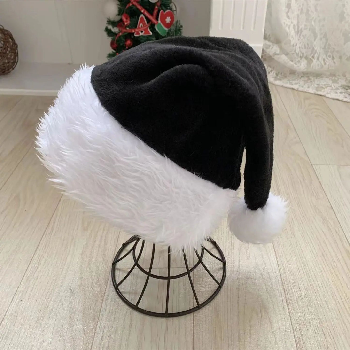 Pink Long Plush Santa Hat Christmas Holiday Red Black Hat Unisex Kids Adults New Year Party Accesso 5