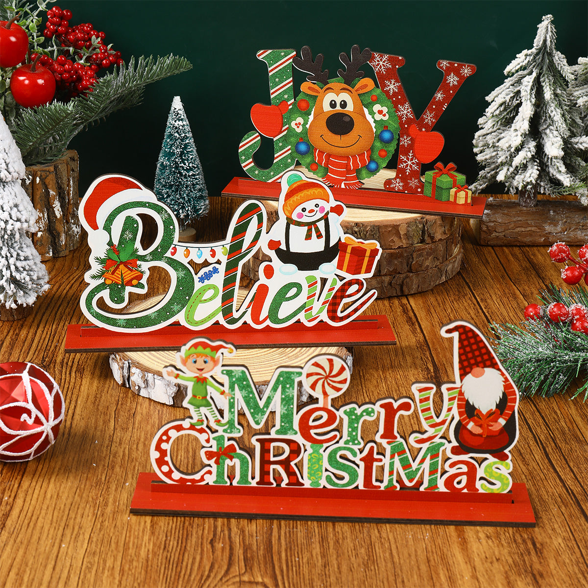 Christmas Wooden Table Decorations, Merry Christmas Sign, Table Centerpiece, Xmas Ornaments, Navidad Natal New Year
