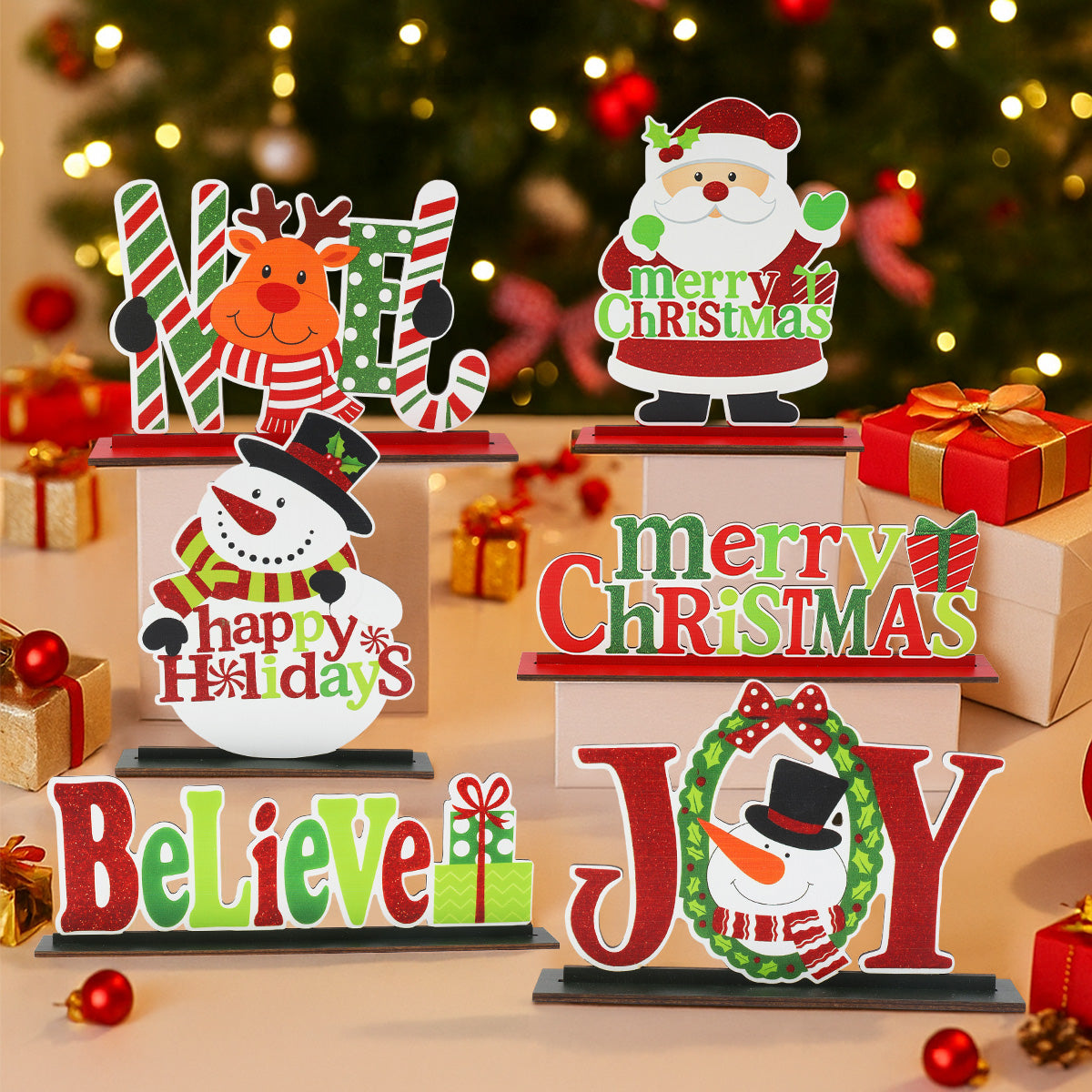 Christmas Wooden Table Decorations, Merry Christmas Sign, Table Centerpiece, Xmas Ornaments, Navidad Natal New Year