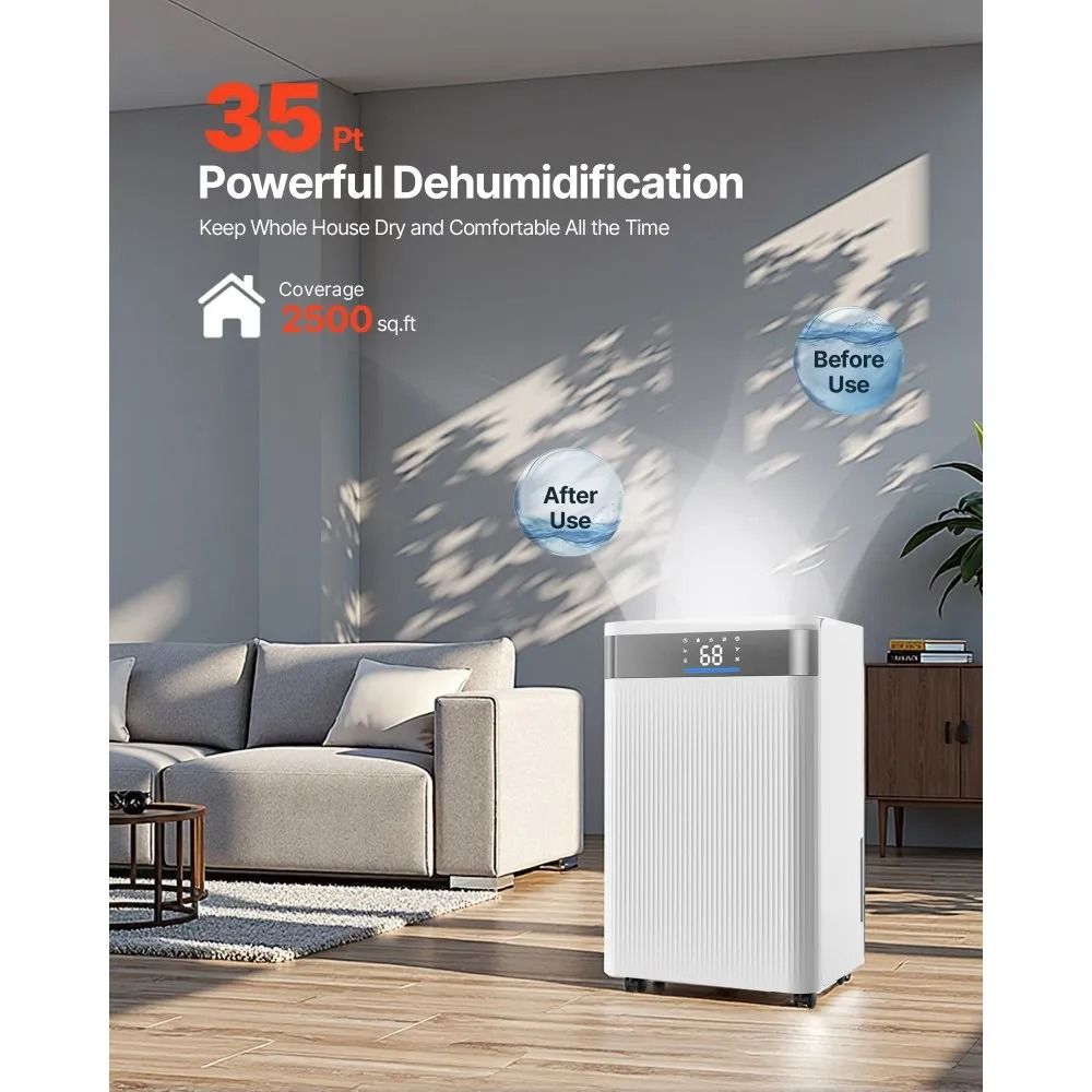 Low Noise Pints Dehumidifier Smart Humidity Control For Home Basement Large Rooms 2