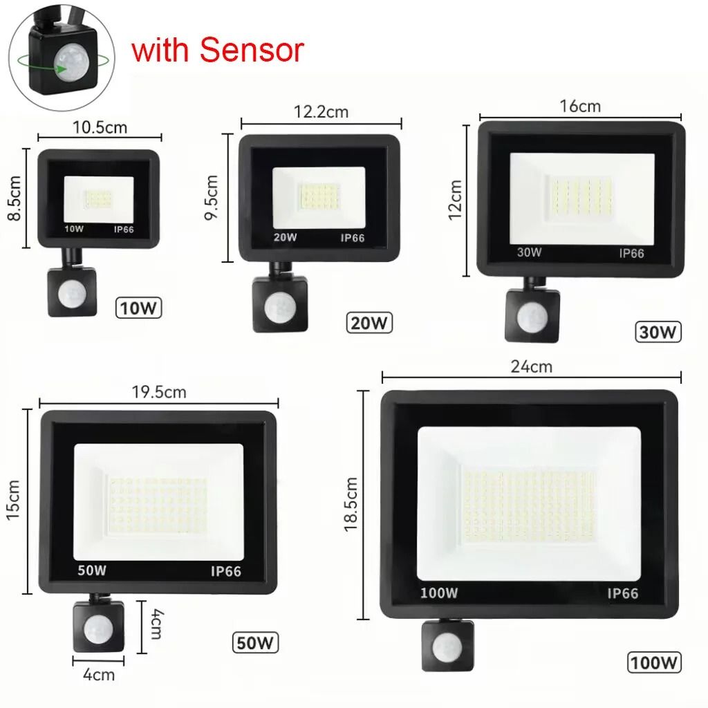 LED FloodLight PIR Motion Sensor Outdoor Led Spotlight 10W 20W 30W 50W 100W IP66 Waterproof Outdoor 7