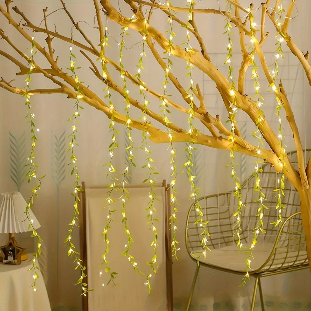 2M 20 Light Always On Battery Box Willow Curtain Lamp Decorative Light String Imitation Leaf Wrough 2