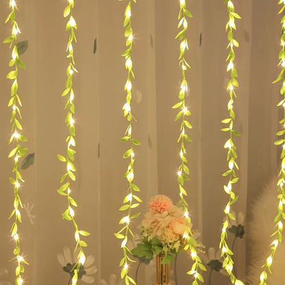 2M 20 Light Always On Battery Box Willow Curtain Lamp Decorative Light String Imitation Leaf Wrough 5