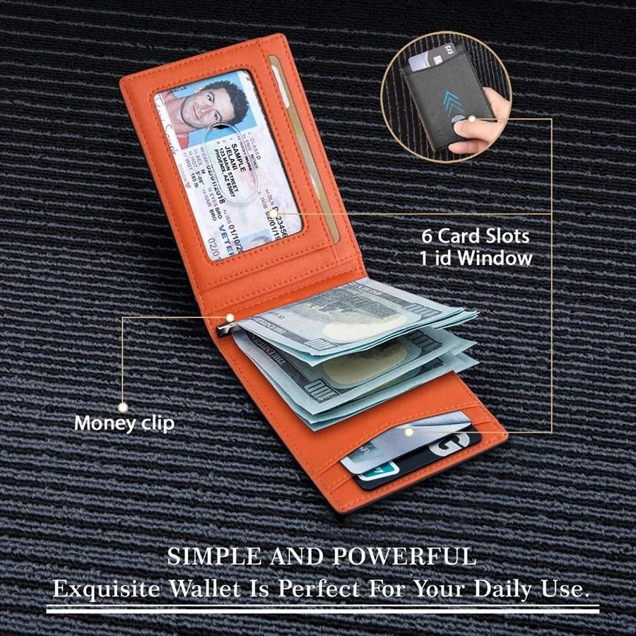 Slim RFID Blocking Wallet For Men  Synthetic Leather Bifold Card Holder With Money Clip 3