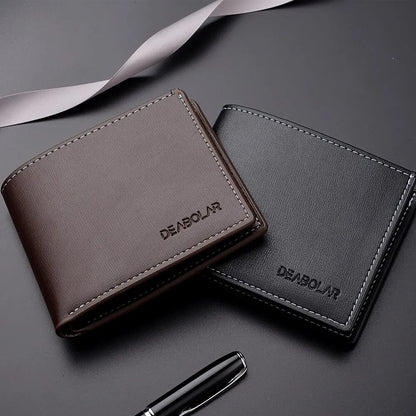 Mens PU Leather Short Wallet – Slim Folding Credit Card Holder