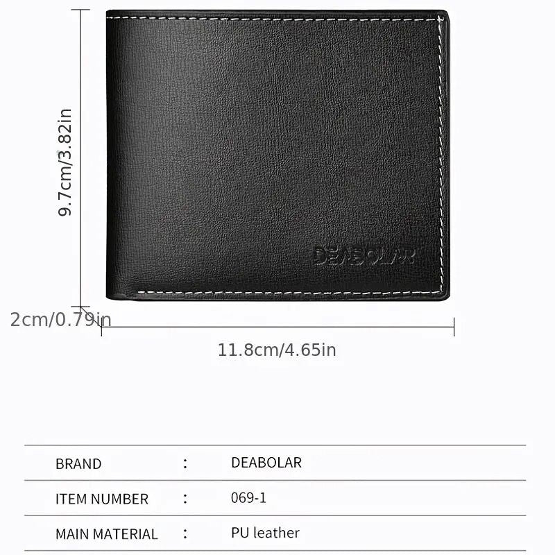 Mens PU Leather Short Wallet  Slim Folding Credit Card Holder 2