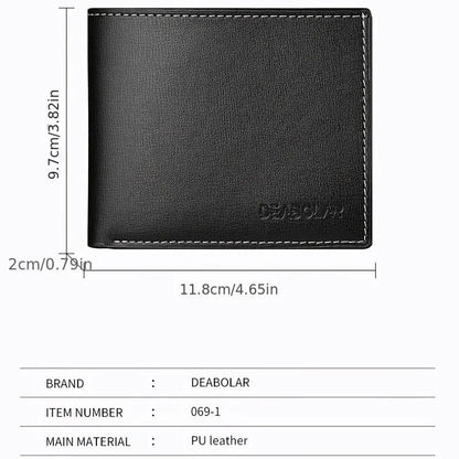 Mens PU Leather Short Wallet  Slim Folding Credit Card Holder 2