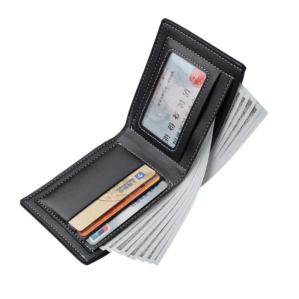 Mens PU Leather Short Wallet  Slim Folding Credit Card Holder 3