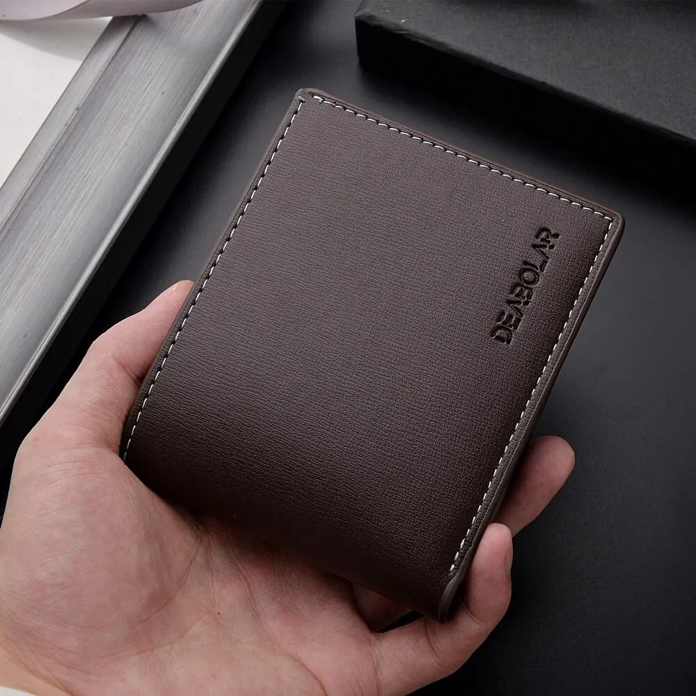 Mens PU Leather Short Wallet  Slim Folding Credit Card Holder 5